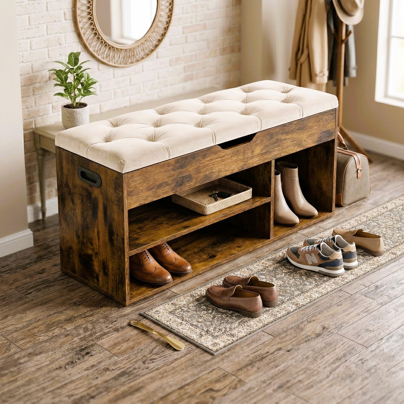 74.99 Shoe Storage Bench with Cushioned Seat